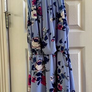 Floral Light Blue Sleeveless Midi Dress